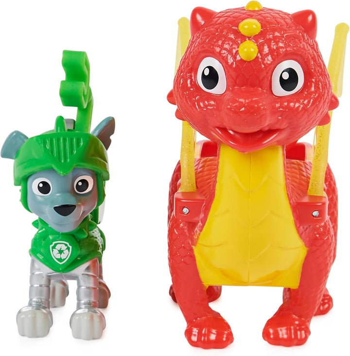 PAW PATROL, Rescue Knights Rocky și Dragon Flame set de figurine de acțiune, jucărie potrivită pentru copii cu vârsta de peste 3 ani