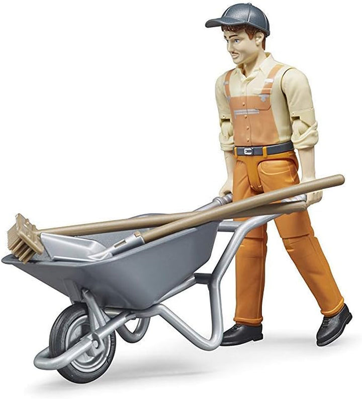 Bruder 62130 - Bworld figura set muncitor municipal - 1:16 scara jucărie figura, vehicul de construcții, muncitor în construcții, fermă, om