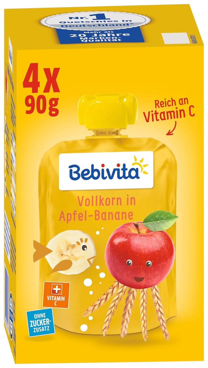 Kids fun fructe și cereale, integrale în mere-banane, pachet de 4 ( 4 X 90 grame )