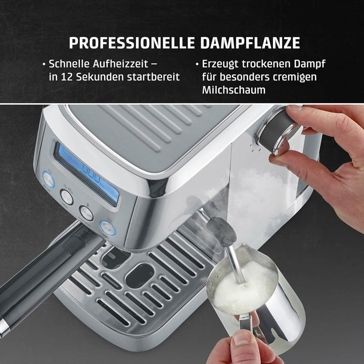 CASO Espressogourmet Crema - mașină cu portafilter, mașină de espresso, cu spumă de lapte, espresso, cappuccino, portafilter din oțel inoxidabil, pompă Ulka de 20 bar, mașină de cafea, cafea pudră, doze ESE