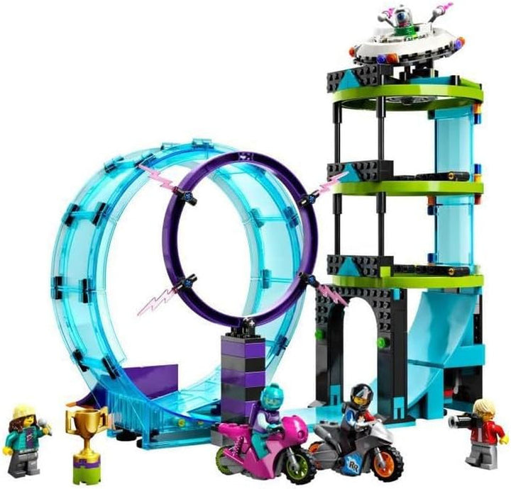 LEGO 60361 City Stuntz Ultimate Stunt Rider Challenge, cascadorii 3In1 pentru 1 sau 2 jucători, cu 2 motociclete de jucărie cu volan pentru copii, set 2023