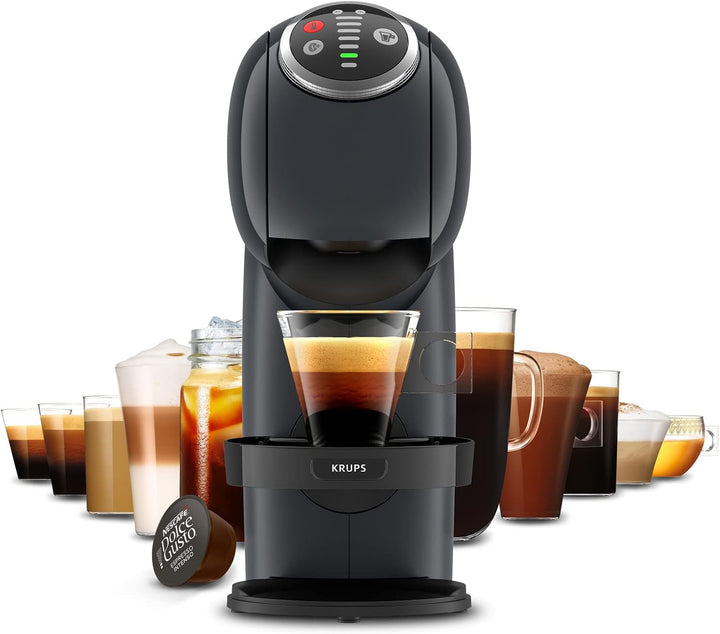 NESCAFÉ Dolce Gusto Genio S plus by KRUPS, mașină de cafea cu capsule, Espresso Boost, selecție de temperatură, băuturi calde și reci, presiune pompă 15 bar, rezervor de apă 0.8L, 1500 wați, Cosmic Grey, KP340B