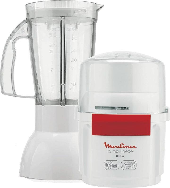 AR6801 Chopper & Blender La Moulinette 800 W + Blender Double Blade Edelstahl 200 G Und 750 Ml 1-2-3 Früchte Weiß/Rot