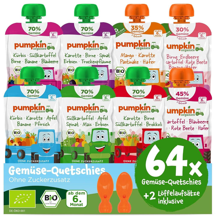 Pumpkin Organics 24Pack, piure de legume organice, fără zahăr adăugat, pentru bebeluși de la 6 luni, 24 x 100 grame