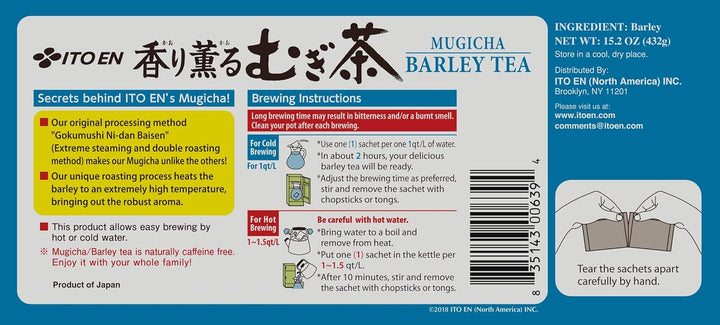 Mugicha Roasted Barley Tea, 54 Count Tea Bags, Caffeine Free Tea USA Naty Shop