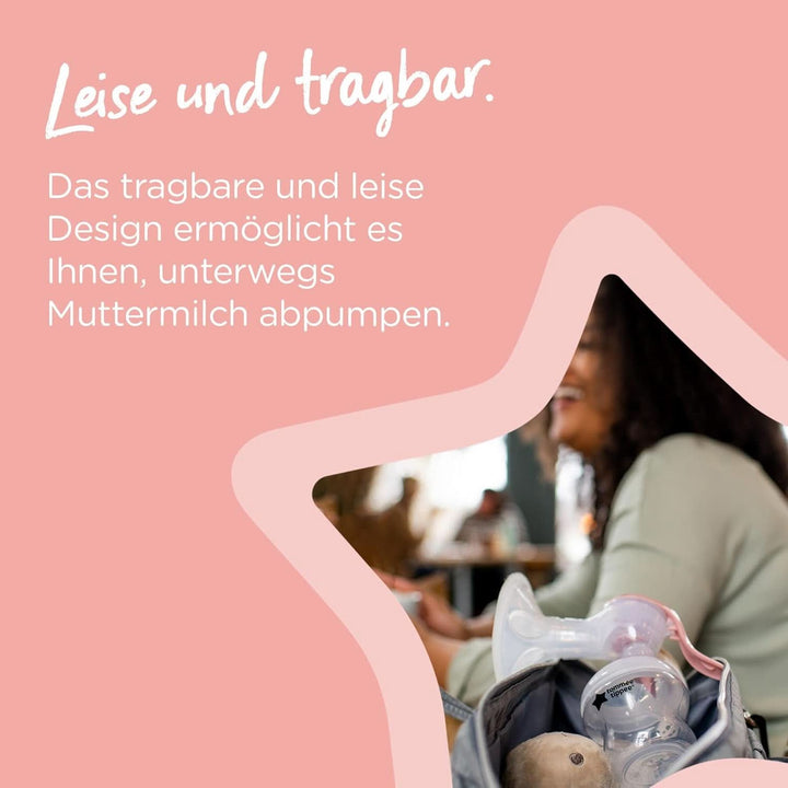 Tommee Tippee Made for Me Manuelle Einzel-Milchpumpe, Starke Saugkraft, Ergonomischer Griff, Tragbare Und Leise Milchpumpe, Samt Babyflasche