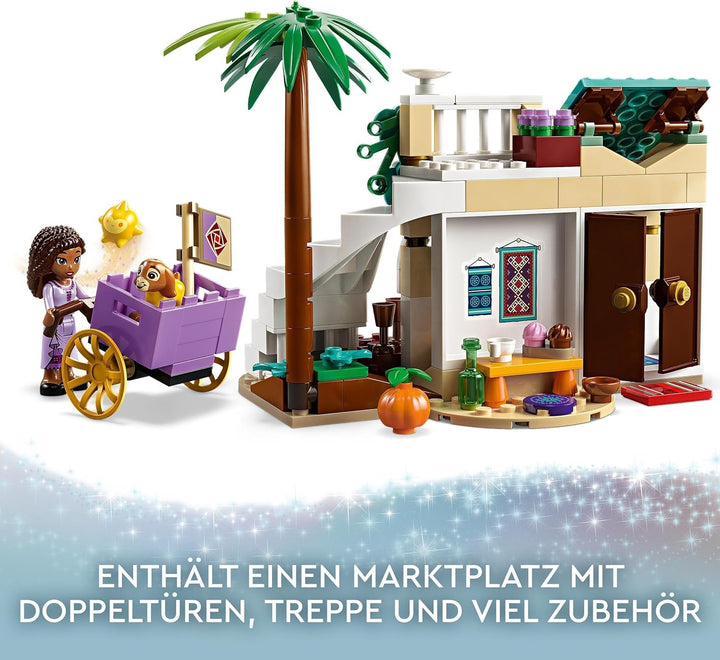 LEGO 43223 Disney Wish Asha în orașul Rosas, set de film Wish cu piață, mini păpușă Asha, Valentino ca capră de jucărie și figuri de stele, cadou pentru copii de la 6 ani, fete și băieți