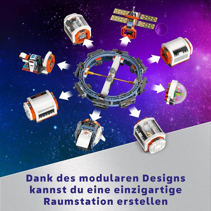 Stație spațială modulară LEGO City Space, model de navă spațială cu vehicule spațiale, cadou pentru copii, băieți și fete de la 7 ani, stație de cercetare modulară cu 6 figurine de astronauți 60433