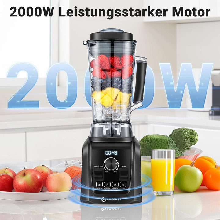 AMZCHEF 4-IN-1 Standmixer Hochleistungsmixer - 2L Standmixer Mit 3D Klingen Crush in Sekunden Technologie Für Shakes, Smoothies, Eis Crushen, Mahlen - 32000 UPM Blender Mixer Für Die Küche | Schwarz