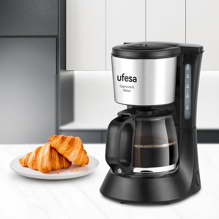 Ufesa CG7115 Capriccio 6 Delux filtru de cafea cu picurare, 6 cești, 600W, carafă de 0,6L, sistem anti-picurare, oprire automată, suprafețe din oțel inoxidabil