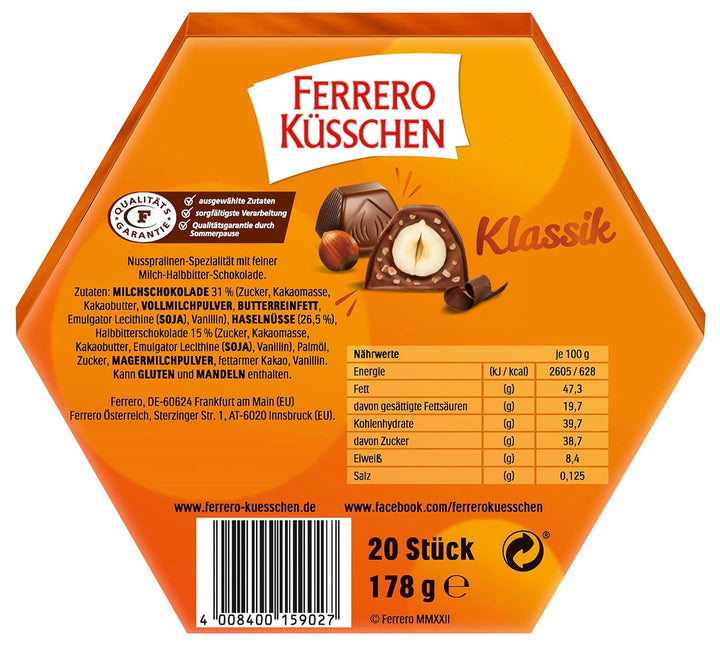 Ferrero Küsschen Klassik – Knackig Geröstete Haselnuss Umhüllt Von Feiner Schokolade – 1 Packung À 20 Einzelpralinen