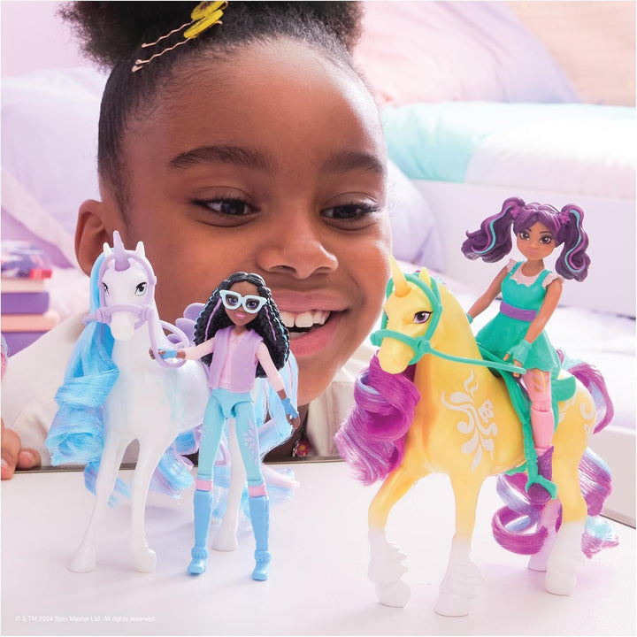 Unicorn Academy AVA și Unicorn Leaf Set - Figurine originale de aproximativ 12 cm înălțime din popularul serial Netflix Cu două accesorii și perii de păr Pentru jocuri de rol imaginative, pentru copii cu vârsta de 4 ani și peste