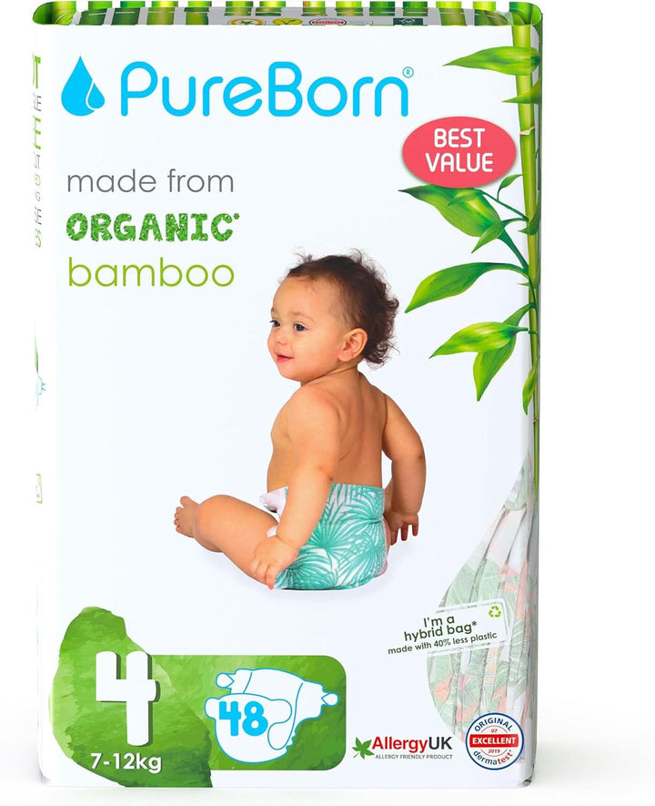 Pureborn Eco Bio-Bambus Windeln, Größe 5 (11-18 Kg), 176 Stück (2 X 88), Umweltfreundlich, Hypoallergen, Ultraweich, Mit Nässeindikator, Diverser Aufdruck