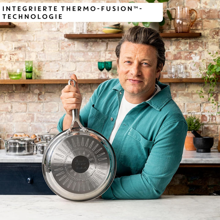 Jamie Oliver by Tefal Cook Smart Bratpfanne 24Cm, Unbeschichteter Edelstahl, Induktionsgeeignet, Thermo-Fusion Boden, Recycelbar, Genieteter Griff, Edelstahl, E3110455