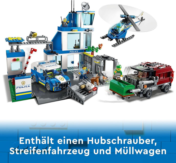 Stație de poliție LEGO 60316 City cu mașină de poliție, mașină Mill și elicopter, clădire construibilă cu 3 figuri, jucărie de poliție pentru băieți și fete de la 6 ani, cadou pentru copii