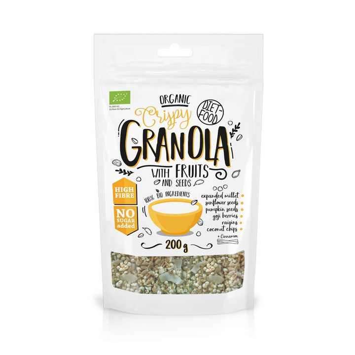 DIET-FOOD Keto Granola Mit Himbeere Low Carb Und Fettarm Glutenfreies Granola Frühstücksmüsli Non-Gmo Snack Ohne Zuckerzusatz 200G 1Er Pack