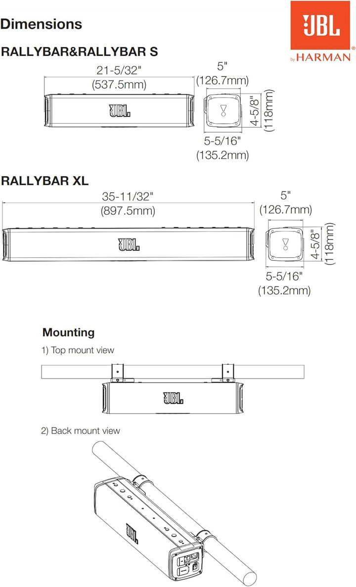 JBL Rallybar 21" Universal Outdoor Bluetooth Soundbar Für Fahrzeuge & Boote Mit 8 Lautsprecher Wasserdicht, 150 Watt Rms Verstärker, LED Beleuchtung, Pro Sound Und Innovative Halterung
