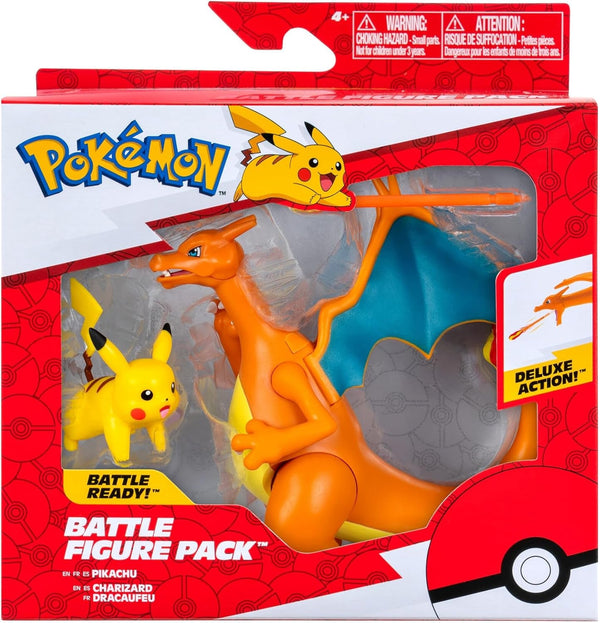 Pokémon PKW3459 - Battle Figure Pack - Glurak & Pikachu, Glurak mobil cu Pikachu