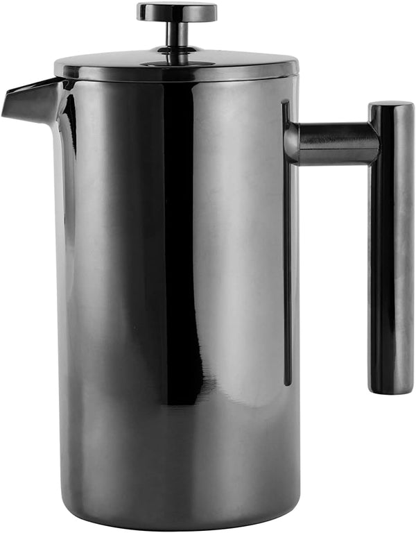 ECHTWERK Presă franceză din oțel inoxidabil, presă de cafea termoizolată cu pereți dubli, filtru de cafea cu filtru de presă pentru acasă, camping și birou, Black Edition, 800 Ml