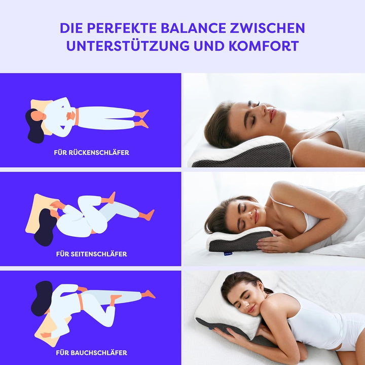 Pernă ortopedică Wolkenfeld, pernă pentru reducerea durerii de gât, pernă pentru gât din spumă cu memorie - pernă ergonomică pentru cap - pernă pentru dormit lateral pentru dormit lateral, spate și stomac Perne ortopedice cervicale Naty Shop