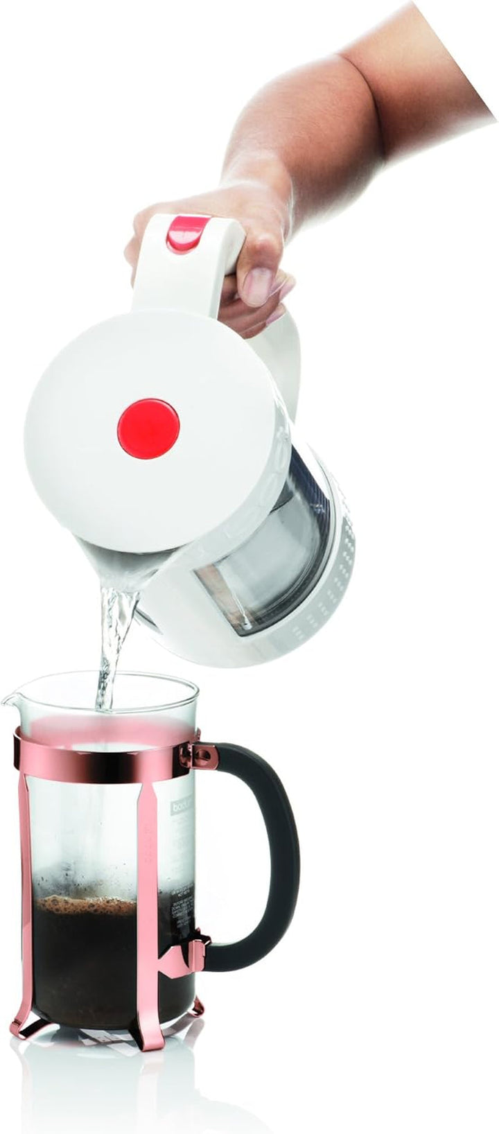 Bodum K1928-18-1 Chambord Set filtru de cafea 8 cești cu 2 pahare 35 Cl Pavina cu perete dublu, crom, 1 litru, roz, 14,9 X 26,8 X 32,5 cm