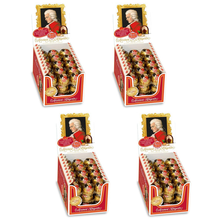 Reber Mozart-Kugeln, 45Er Aufstellkarton, Mozart-Kugeln Aus Zartbitter-Schokolade, Gefüllt Mit Pistazien-Marzipan, Mandeln Und Haselnuss-Nougat, 900G (45 Mozart-Kugeln)