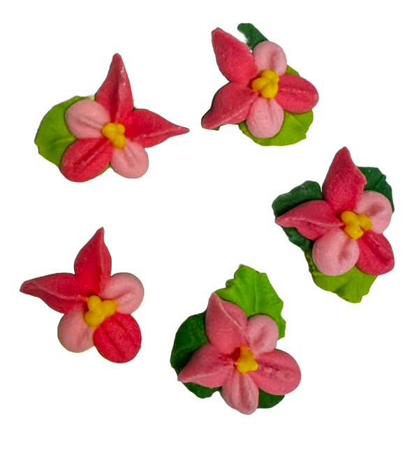 Set 5 edible decorations from sugar paste, pink flowers