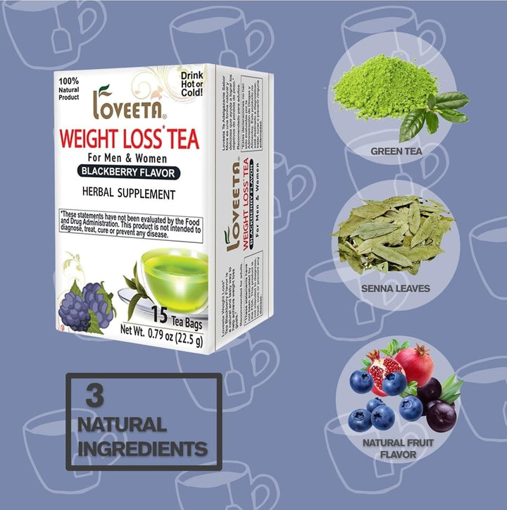 Loveeta Wellness Weight Loss Tea Blackberry - 15 Tea Bags (Gmo Free, Gluten Free, Dairy Free, Sugar Free & 100% Natural) Tea USA Naty Shop