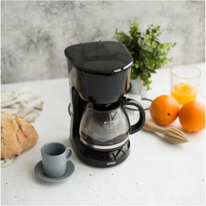 Livoo - Cafetieră electrică - 750 ml, 600 W, funcție de menținere la cald, carafă din sticlă