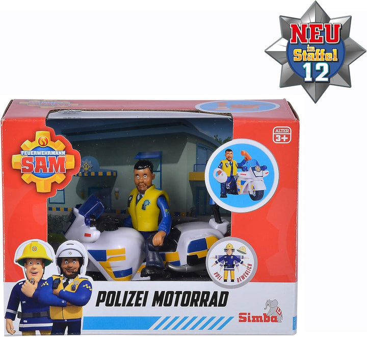 Simba 109251092 - Motocicleta poliției Fireman Sam, Cu figurina Malcolm, Cu accesorii, Sezon 12, De la 3 ani