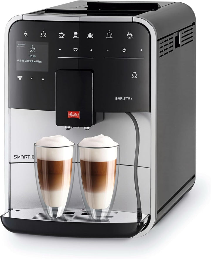 Melitta Barista T Smart - Aparat de cafea complet automat cu sistem de lapte, Aparat de cafea cu râșniță, De ex. pentru cappuccino sau espresso, Posibil control prin aplicație, Negru/argintiu