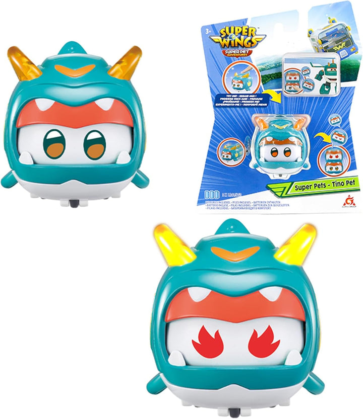 Super Wings Super Pets 4 PCS Shine, Golden Boy, Jerome, Ellie, cu expresie facială comutabilă, cu efect de fulger, portabil, jucărie pentru 3 4 5 6 7 8 ani băiat fată, 2 inci