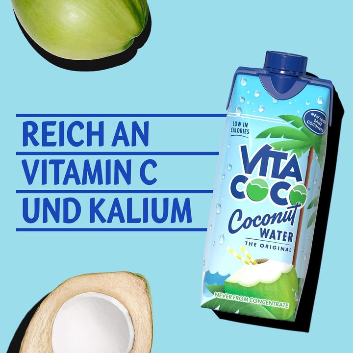 Vita Coco Pure Coconut Water 12 X 330 ml, hidratant natural cu electroliți, fără gluten, plin de vitamina C și potasiu