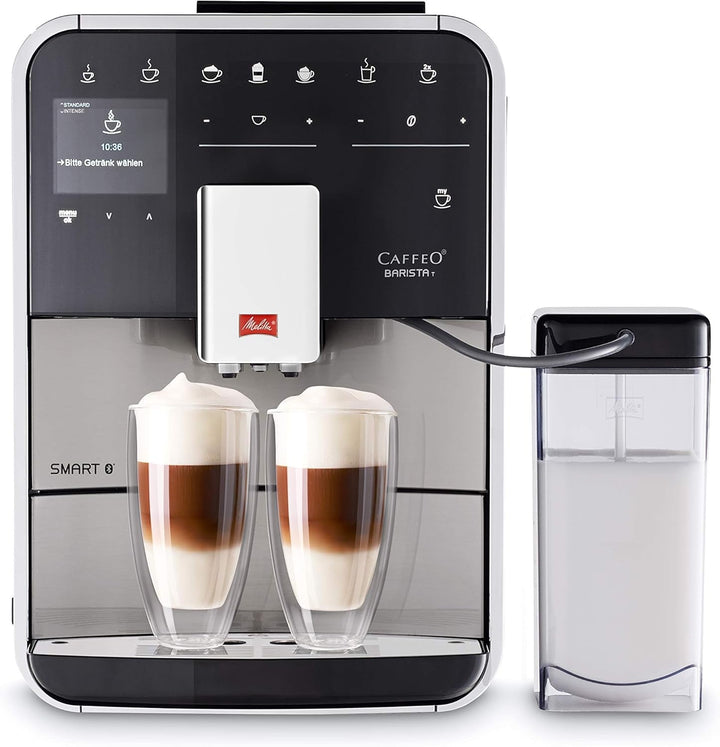 Melitta Barista T Smart - Aparat de cafea complet automat cu sistem de lapte, Aparat de cafea cu râșniță, De ex. pentru cappuccino sau espresso, Posibil control prin aplicație, Negru/argintiu