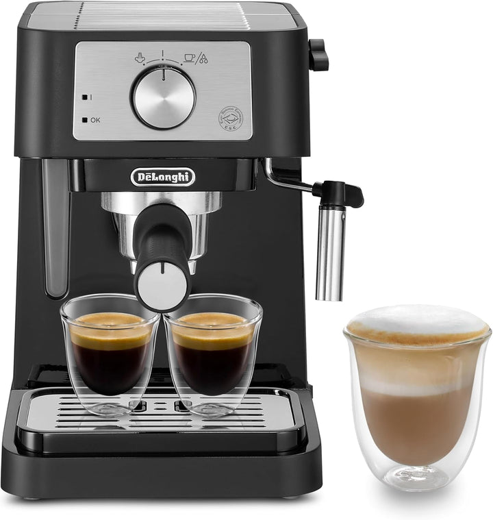 De'Longhi Stilosa EC 230.BK - Mașină espresso tradițională cu portafilter, mașină espresso cu spumă de lapte manuală, pentru pulbere espresso, rezervor de apă de 1 litru, negru, 1100 W