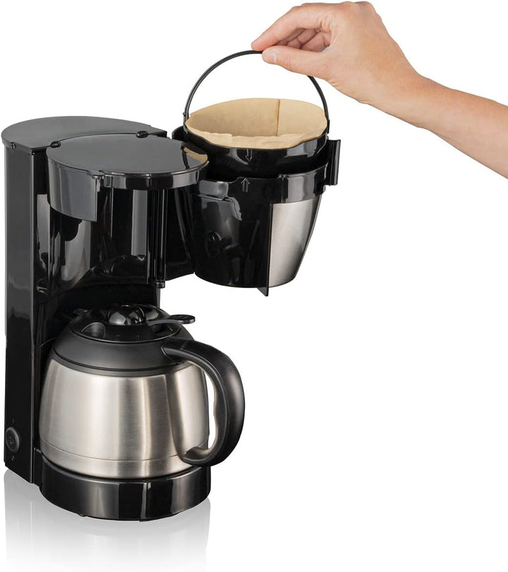 Cloer 5009 Cafetieră cu filtru cu funcție de menținere la cald, pentru până la 8 cești, 800 W, cu ulcior de vid din oțel inoxidabil, ulcior cu filtru 1X4, negru