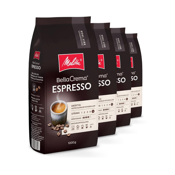 Melitta Bellacrema Decaf Ganze Kaffee-Bohnen Entkoffeiniert 1Kg, Ungemahlen, Kaffeebohnen Für Kaffee-Vollautomat, Koffeinfrei, Milde Röstung, Geröstet in Deutschland, Stärke 3