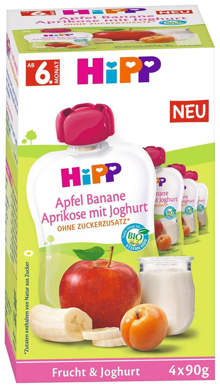 Hipp Bio Frucht Und Joghurt Apfel Banane Aprikose Mit Joghurt 4X 90G, 4Er Pack (4 X 4 X 90G)