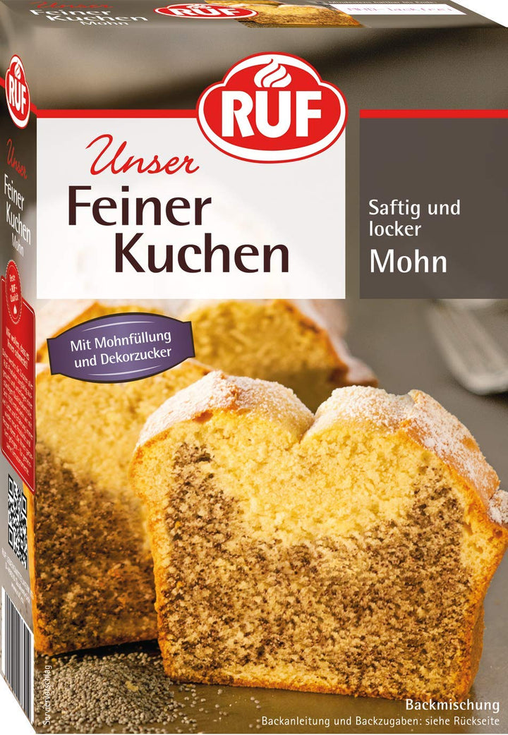 RUF Nusskuchen, Backmischung Mit Schneller Und Einfacher Zubereitung, Nussig Und Locker Mit Glasur, Als Grundlage Für Rüblikuchen, Vegan, 1 X 520G