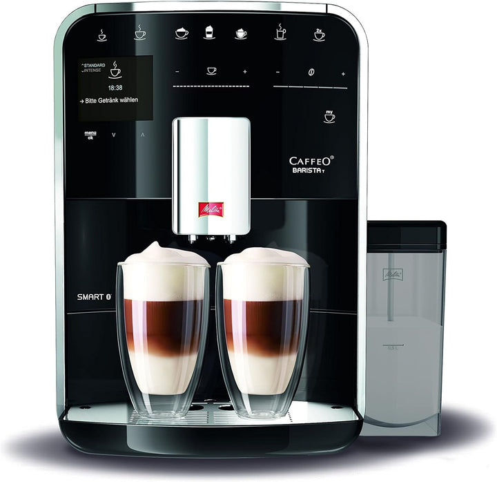 Melitta Barista T Smart - Aparat de cafea complet automat cu sistem de lapte, Aparat de cafea cu râșniță, De ex. pentru cappuccino sau espresso, Posibil control prin aplicație, Negru/argintiu