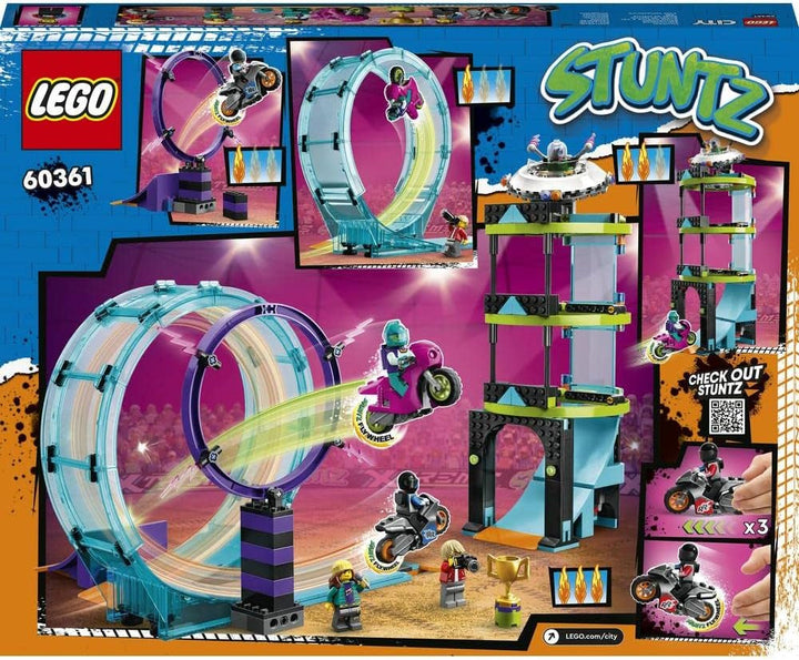 LEGO 60361 City Stuntz Ultimate Stunt Rider Challenge, cascadorii 3In1 pentru 1 sau 2 jucători, cu 2 motociclete de jucărie cu volan pentru copii, set 2023