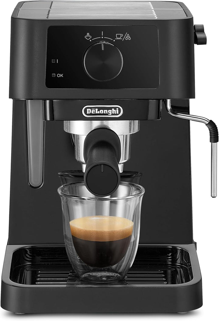 De'Longhi Stilosa EC 230.BK - Mașină espresso tradițională cu portafilter, mașină espresso cu spumă de lapte manuală, pentru pulbere espresso, rezervor de apă de 1 litru, negru, 1100 W