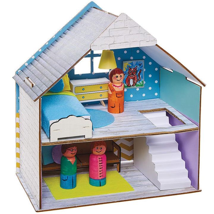 Baker Ross FN199 kit casă de păpuși din lemn - 1-pack, kit casă de păpuși pentru copii, kit de artizanat