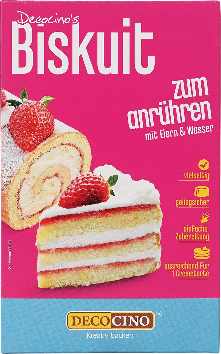 DECOCINO Biskuit Backmischung (250 G) – Einfache Zubereitung – Gelingsicher – Zum Backen Von Luftigen Biskuitböden, Creme-Torten, Biskuitrollen Uvm.