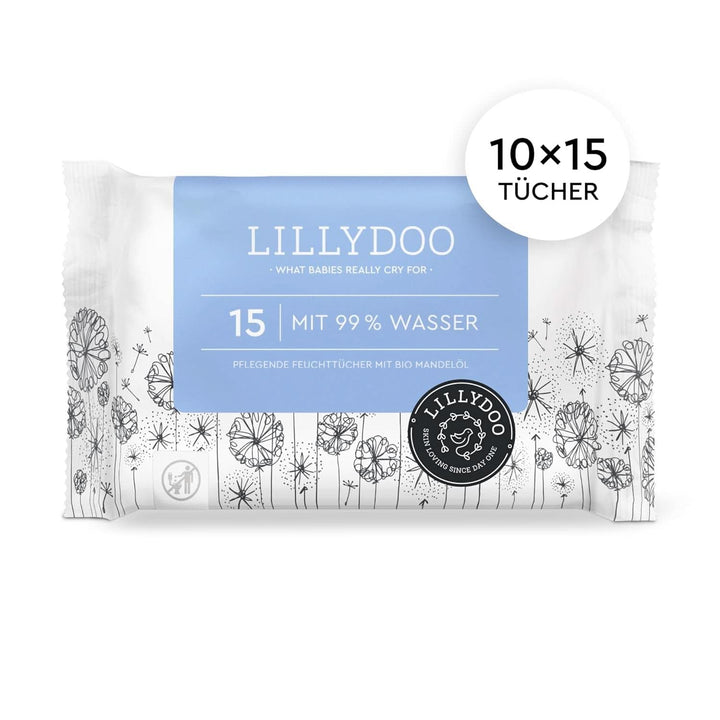 LILLYDOO Baby Feuchttücher Mit 99% Wasser, 10 X 15 Stück (150 Feuchttücher), 100% Plastikfreies Tuch, Ohne Parfüme & Mild Wie Watte Und Wasser (FSC Mix)