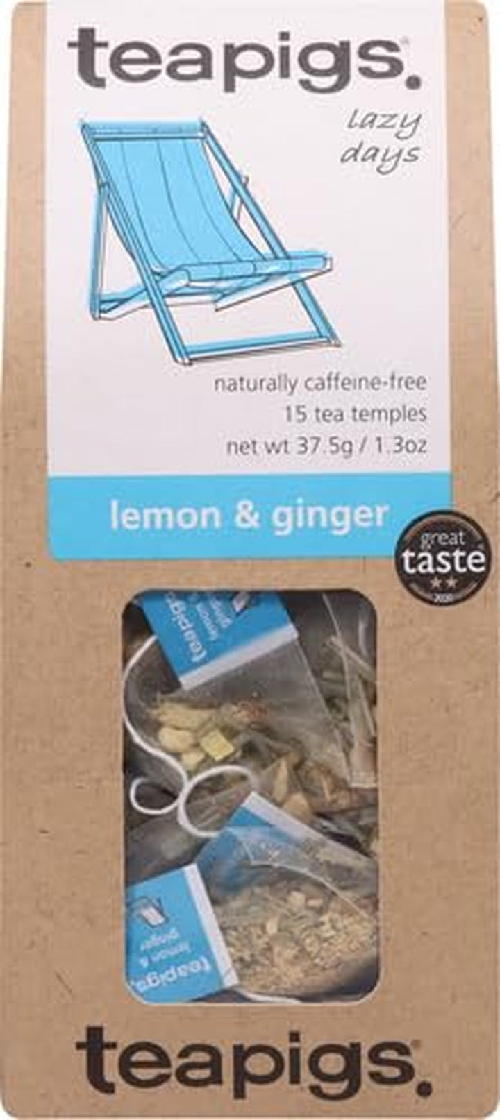 Lemon & Ginger Herbal Tea Bags Made with Whole Leaves (1 Pack of 15 Tea Bags) (520) Tea USA Naty Shop