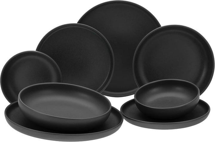 Creatable, 22979, Serie Uno BLACK, 12-Teiliges Geschirrset, Teller Set Aus Steinzeug, Spülmaschinen- Und Mikrowellengeeignet, Made in Portugal