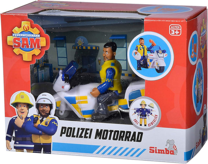 Simba 109251092 - Motocicleta poliției Fireman Sam, Cu figurina Malcolm, Cu accesorii, Sezon 12, De la 3 ani
