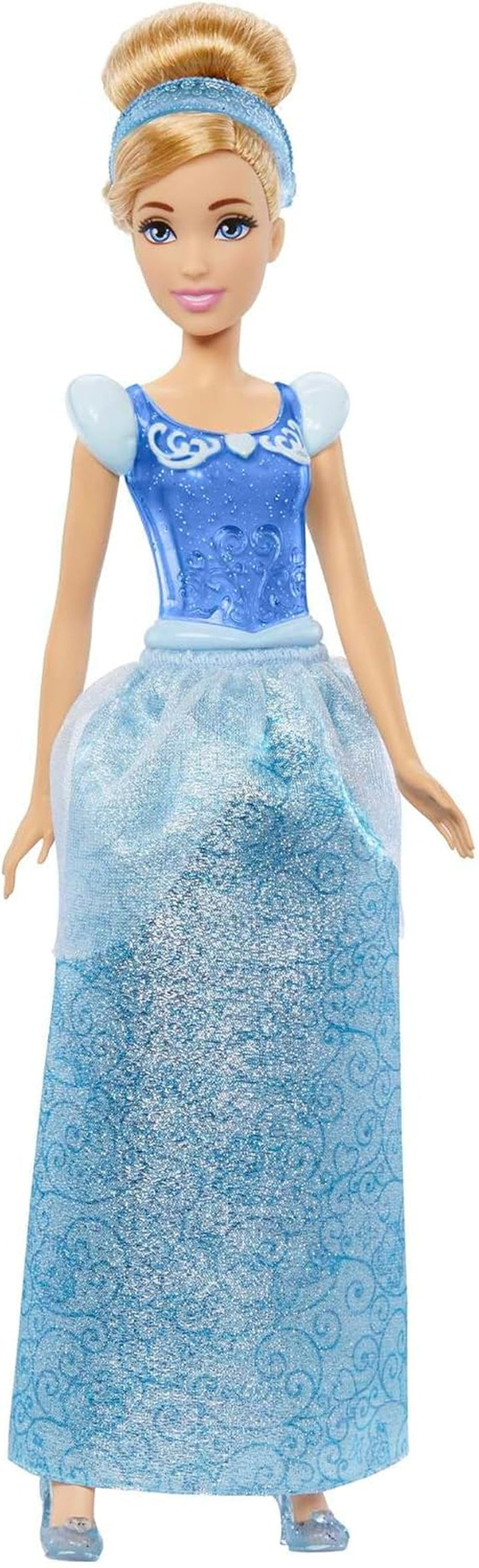 Mattel DISNEY Princess Cinderella - Păpușă mobilă cu costum strălucitor, pantofi și diademă detașabile, păr pieptănabil pentru distracție la coafor, pentru copii de la 3 ani în sus, HLW06