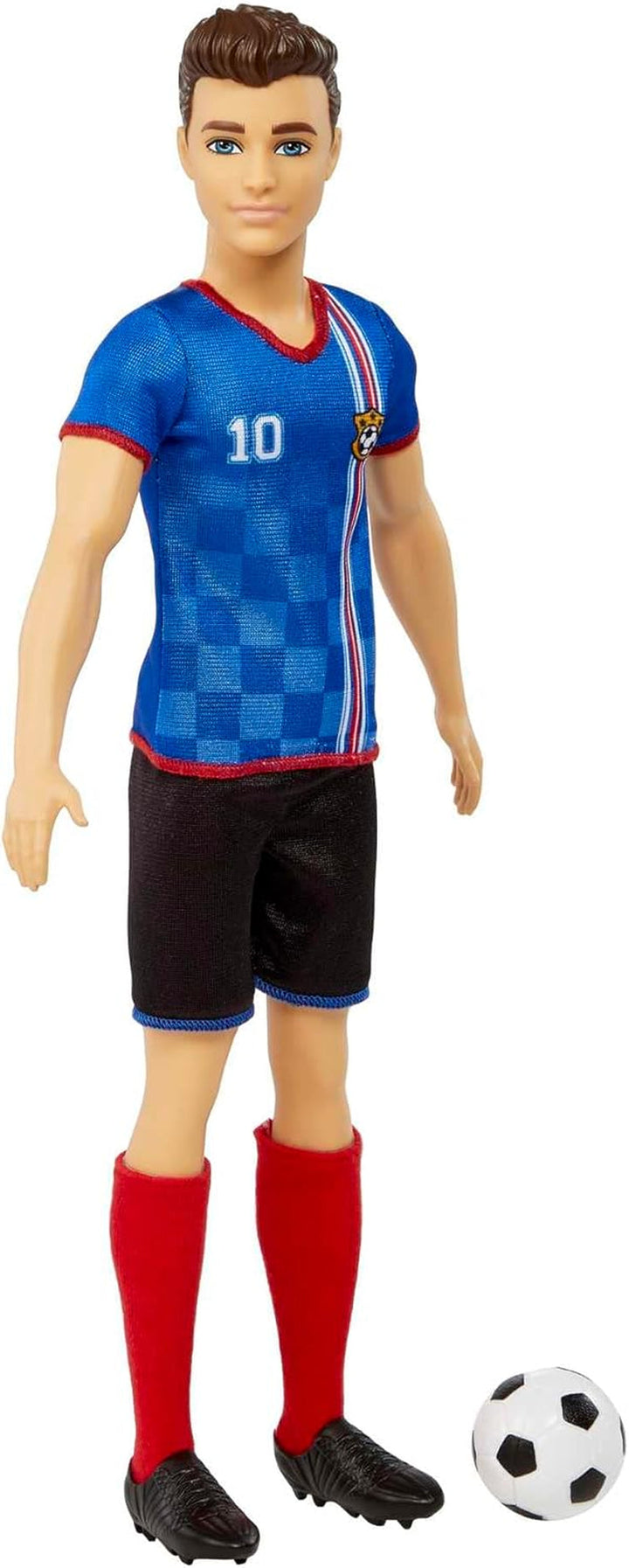 Barbie You Can Be Anything Series, Păpușă Ken Fotbalist, Păpușă Ken cu păr șaten, tricou albastru, fotbal, 1X Păpușă Ken Fotbalist, cadou pentru copii, jucării de la 3 ani, Hcn15